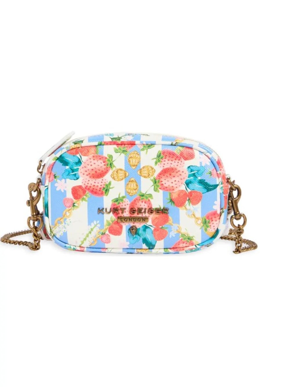 Kurt Geiger of London Small Greenwich Leather Camera Bag- Strawberry/Blue Stripe